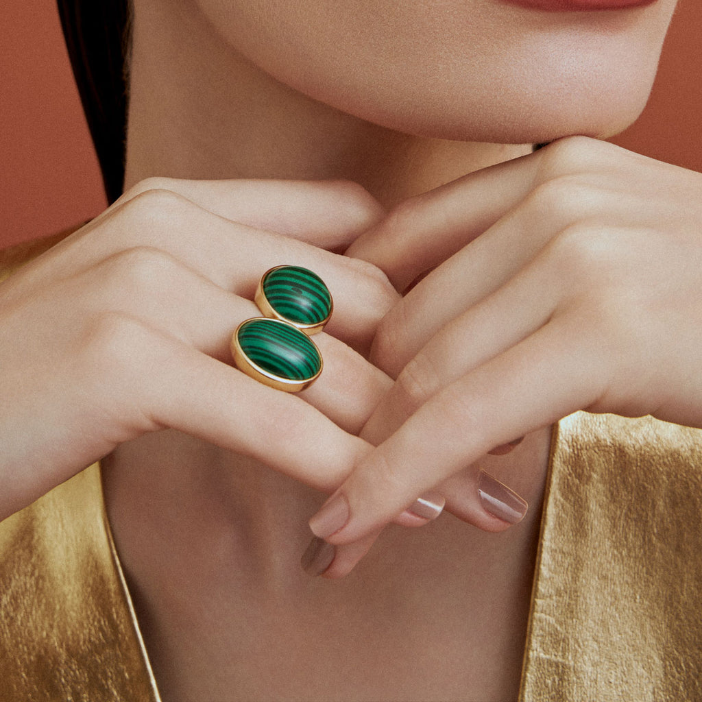 Double Malachite Stone Ring