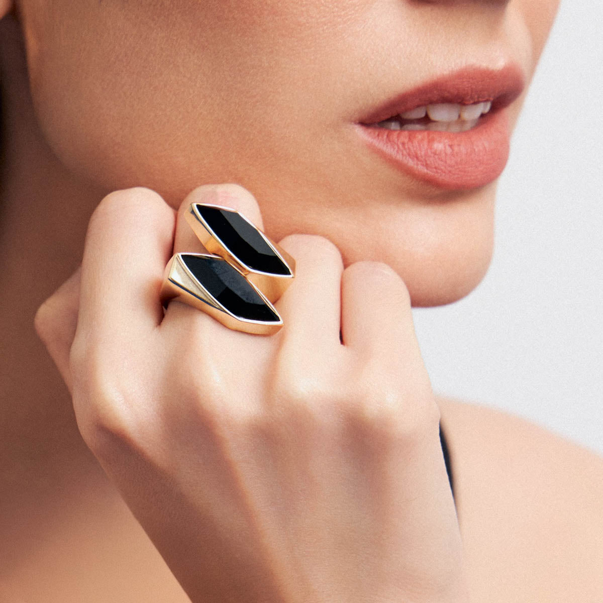 Open Ring with Black Navette Crystals