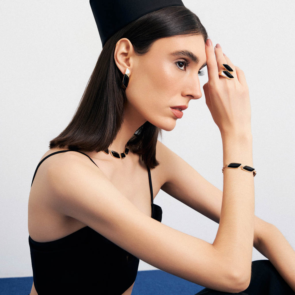Black Navette Crystal Ear Cuff
