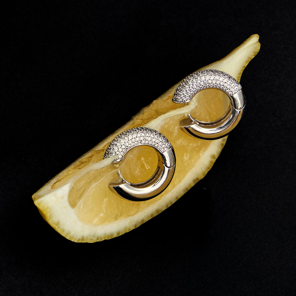 Rhodium-Plated Sterling Silver Pavé Zirconia Hoop Earrings