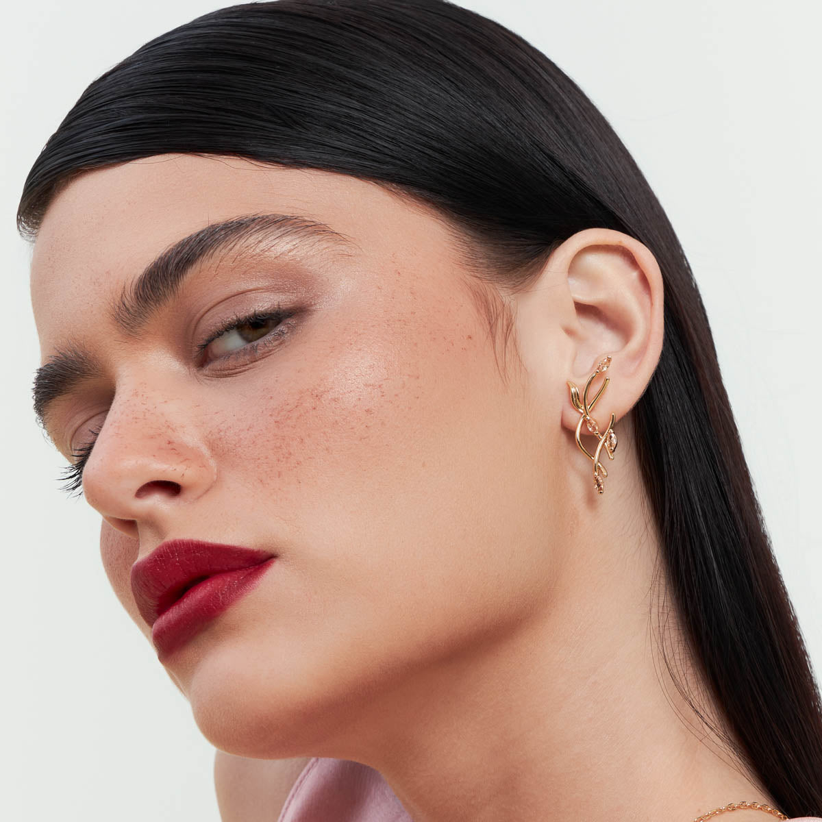 18K Gold-Plated Leaf Earrings with Navette Crystals