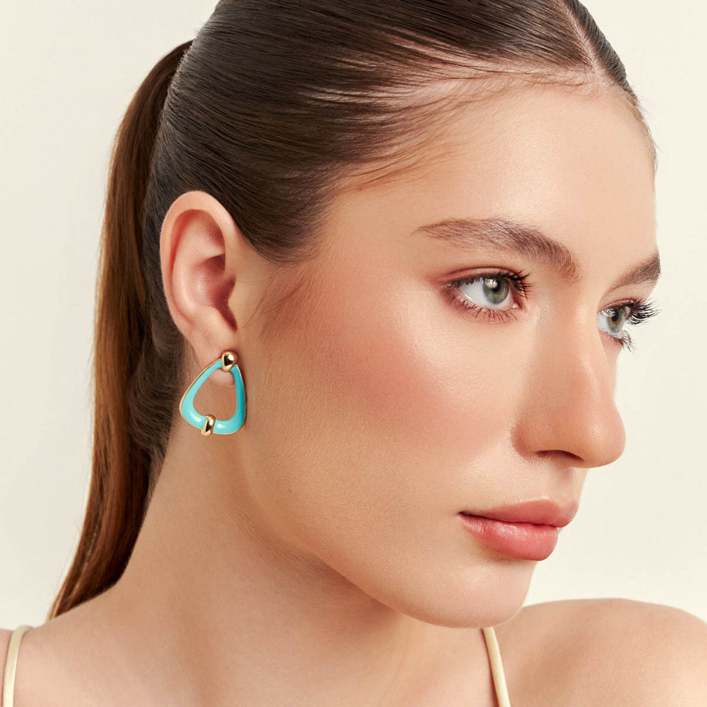 Turquoise Enamel Hoop Earrings – 18K Gold-Plated