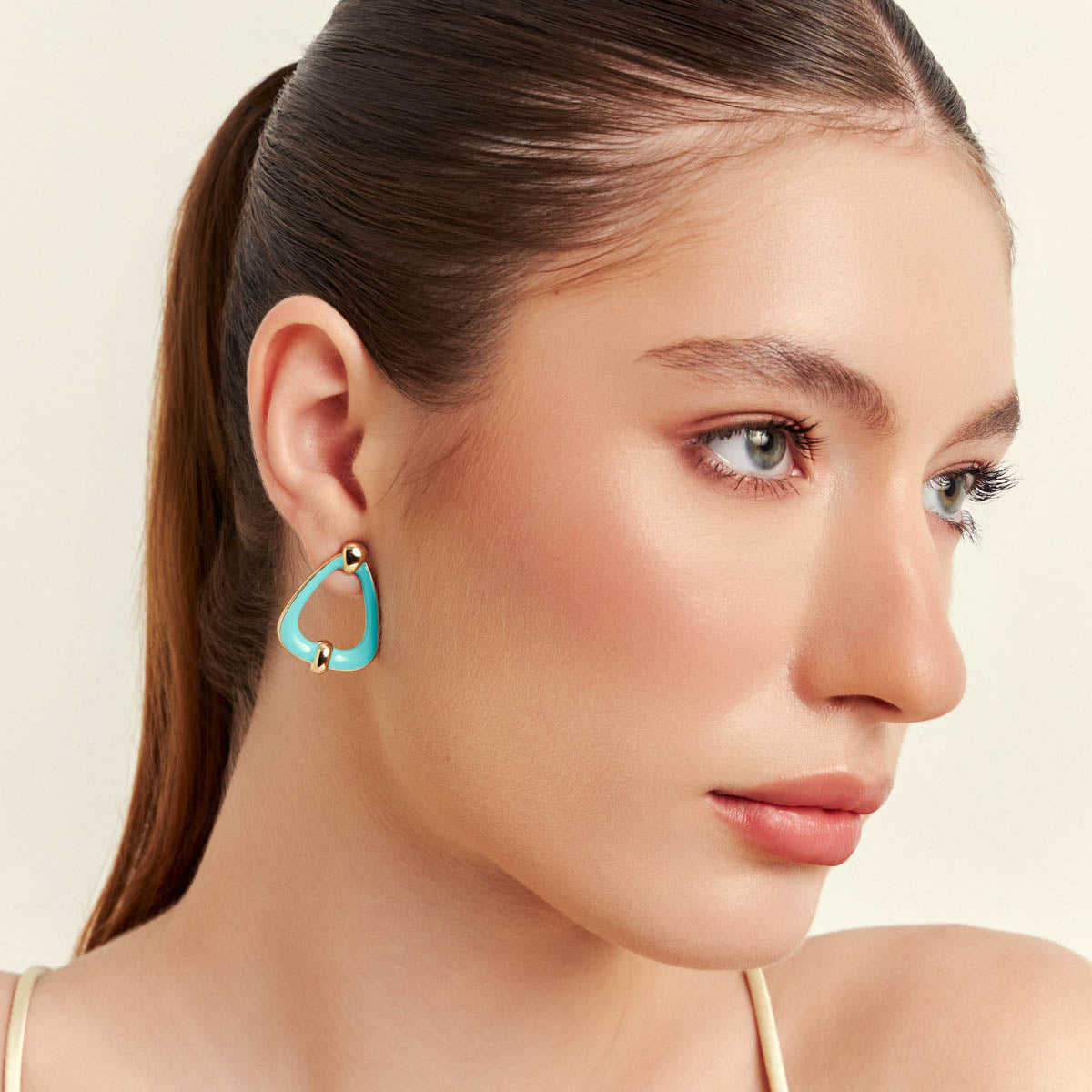 Turquoise Enamel Hoop Earrings – 18K Gold-Plated