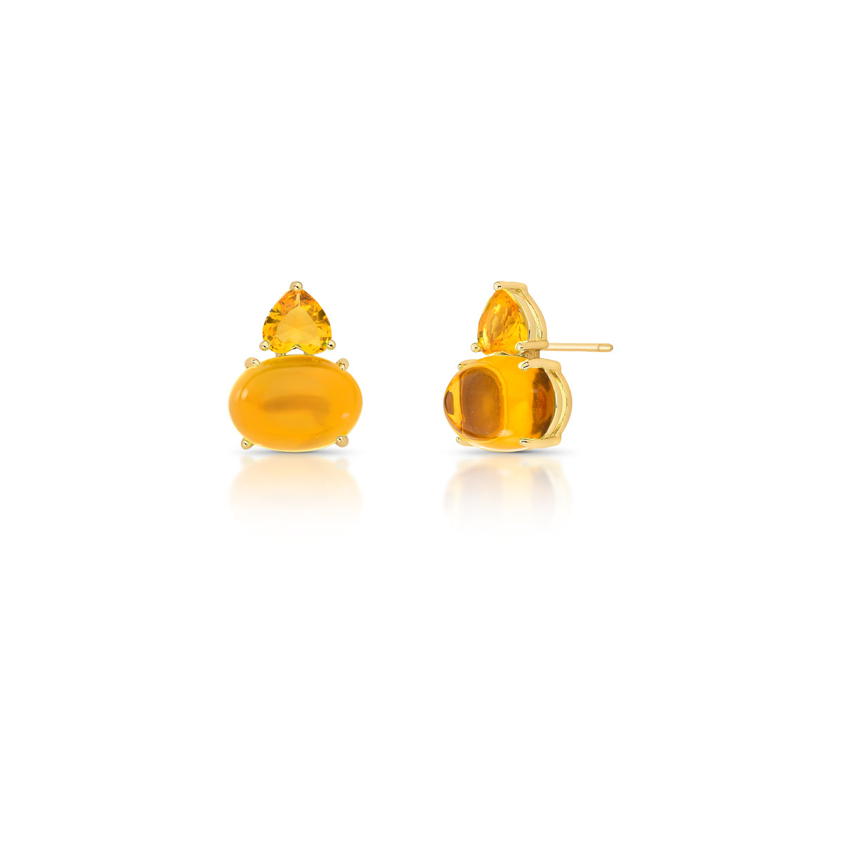 18K gold-plated earrings with smooth oval yellow crystals and faceted pear-shaped crystals