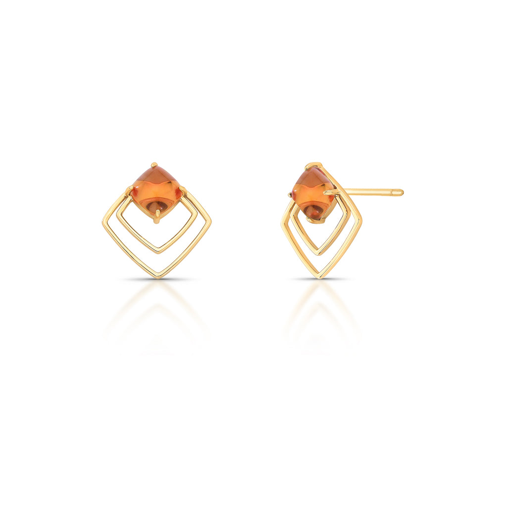 Brown Crystal Geometric Drop Earrings