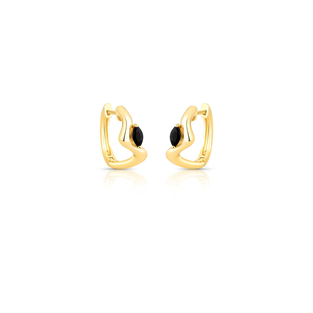 18K gold-plated curved hoop earrings with black navette crystal