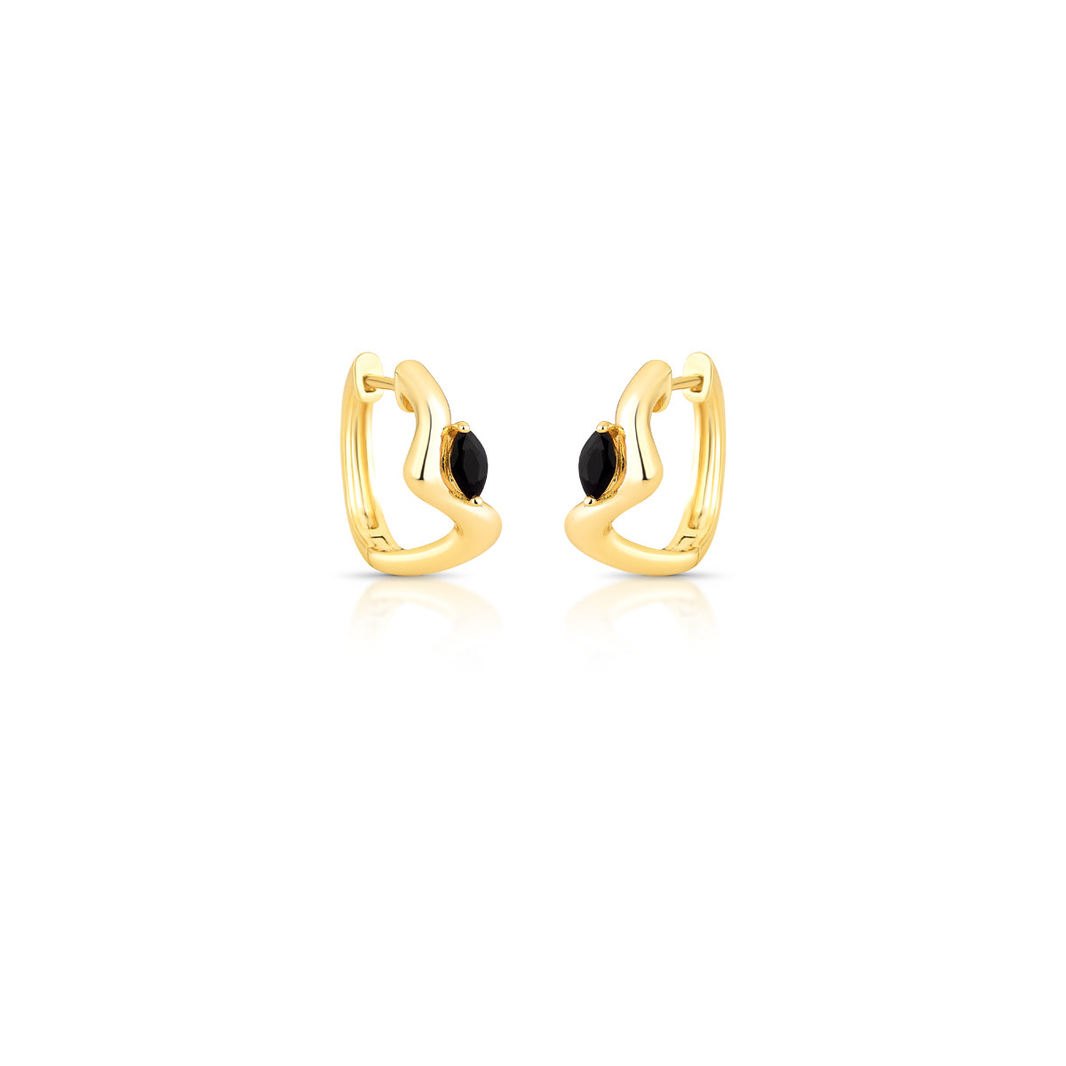 18K gold-plated curved hoop earrings with black navette crystal