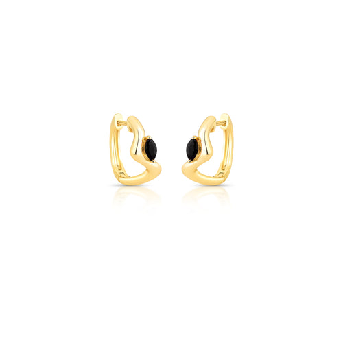 18K gold-plated curved hoop earrings with black navette crystal