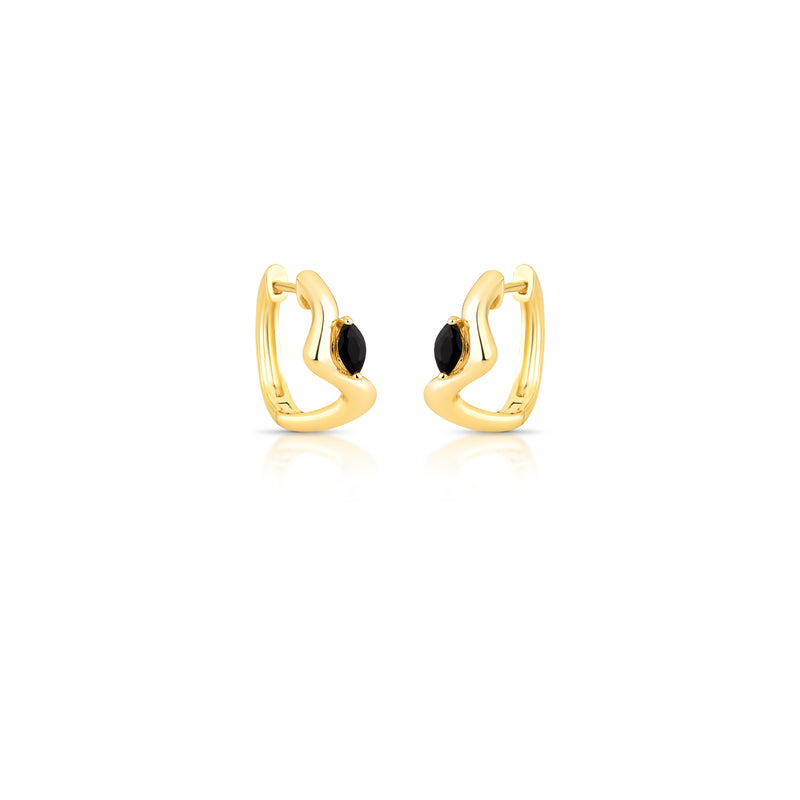 18K gold-plated curved hoop earrings with black navette crystal