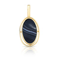 18K gold plated oval black agate pendant with blue-grey natural bands