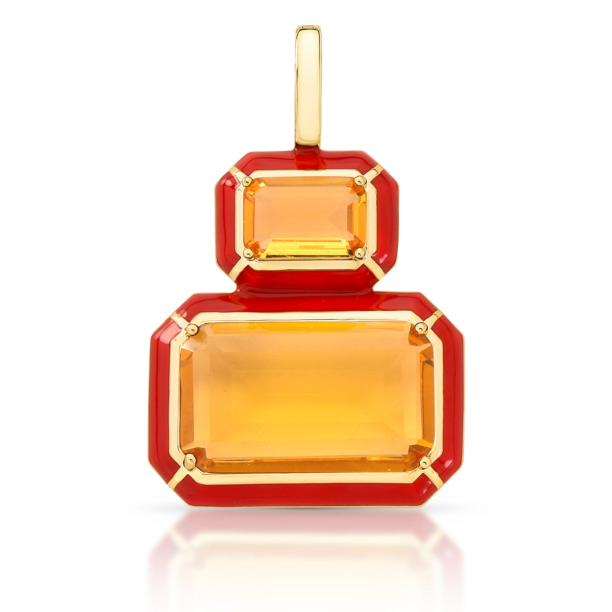 18K gold-plated rectangular pendant with red enamel and two rectangular crystals