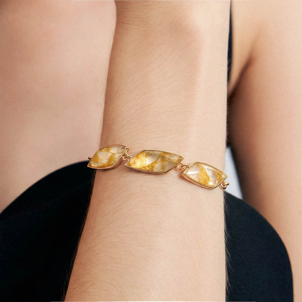 Navette Rutilated Quartz Bracelet – 18K Gold Plated