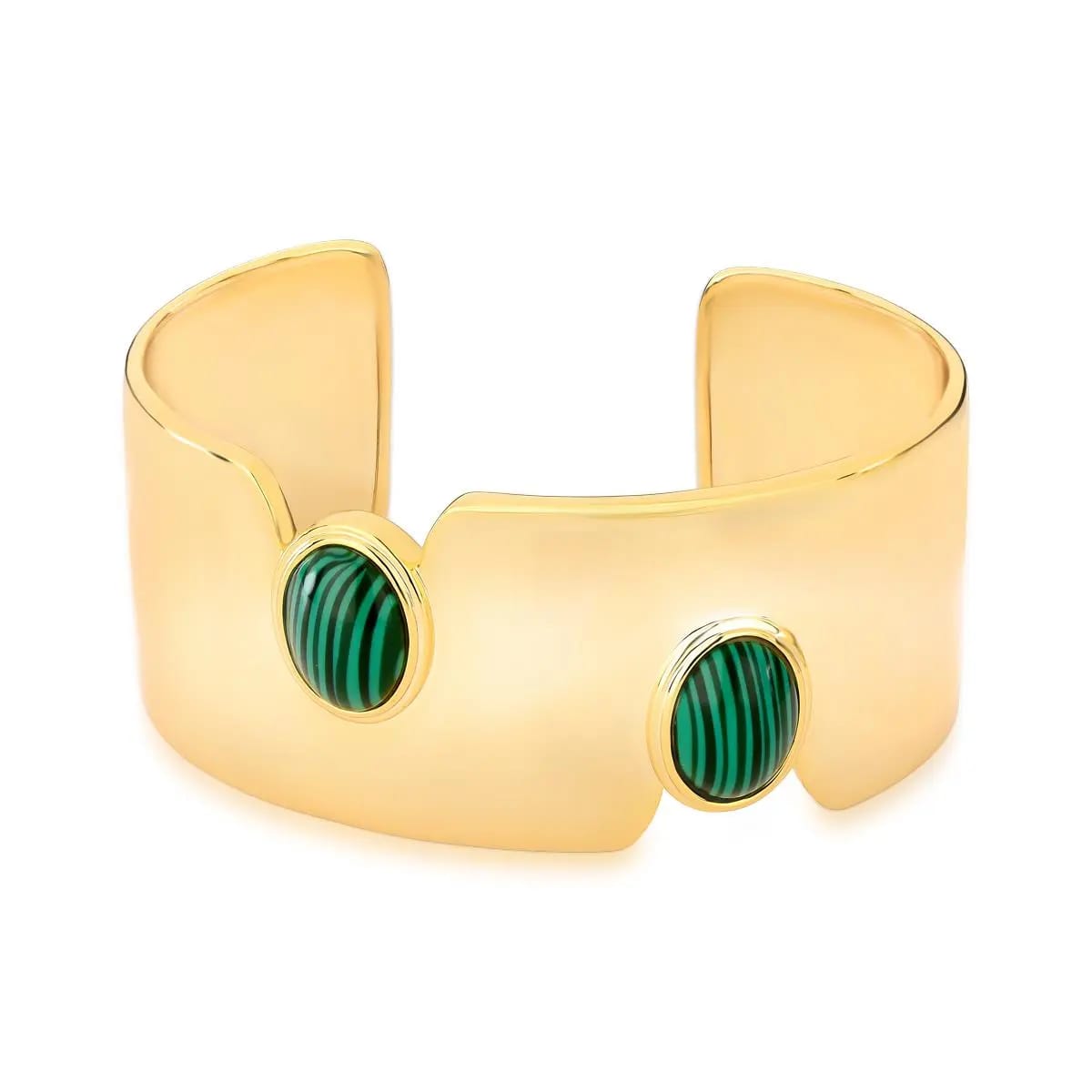 18K Gold-Plated Bracelet with Dual Malachite Stones