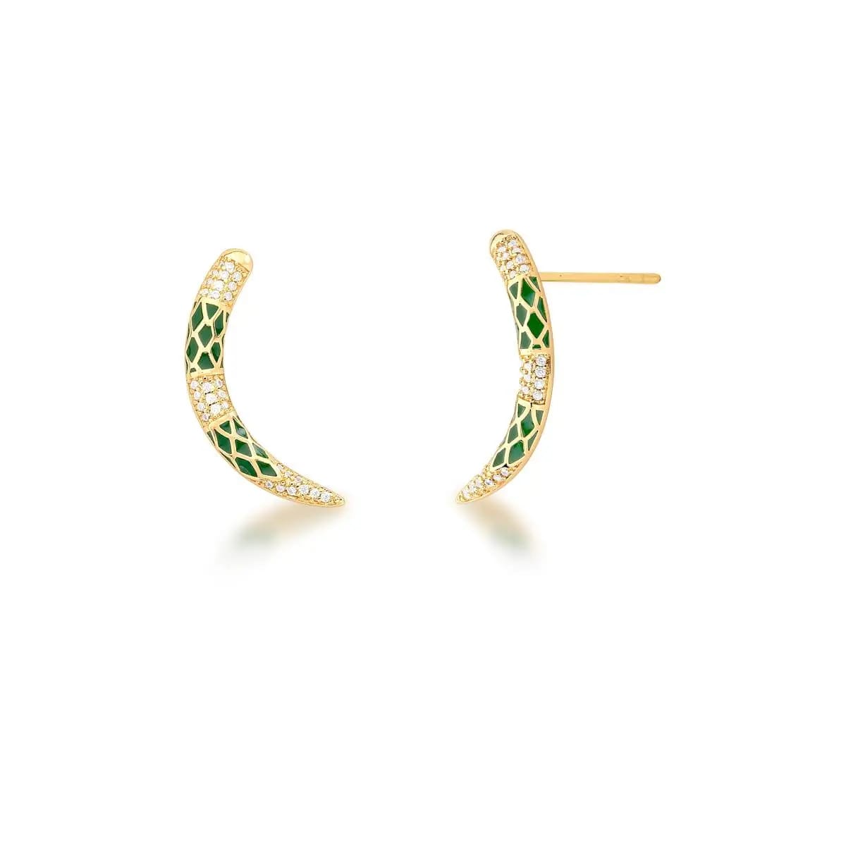 18K Gold-Plated Green Enamel Ear Cuff with Zirconia