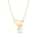 18K Gold-Plated Necklace with Textured Pendant and Shell Pearl