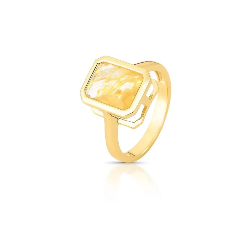 18K Gold-Plated Open-Setting Rectangular Crystal Ring
