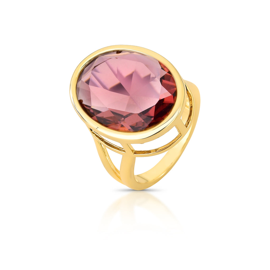 18K Gold-Plated Oval-Cut Crystal Ring in Open Setting