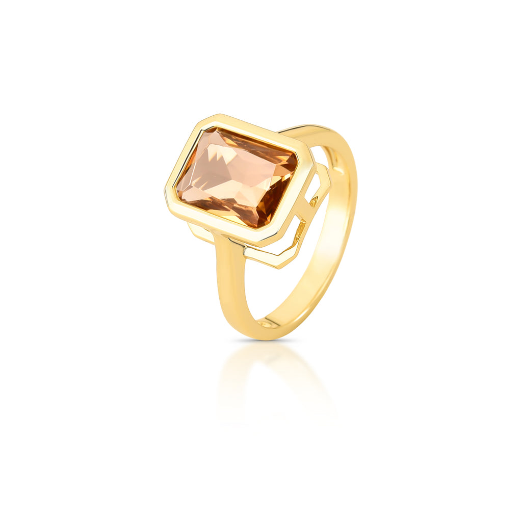 18K Gold-Plated Ring with Rectangular Crystal in Open Setting