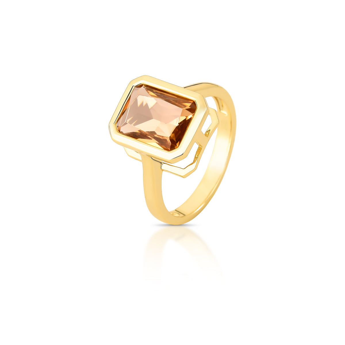 18K Gold-Plated Ring with Rectangular Crystal in Open Setting