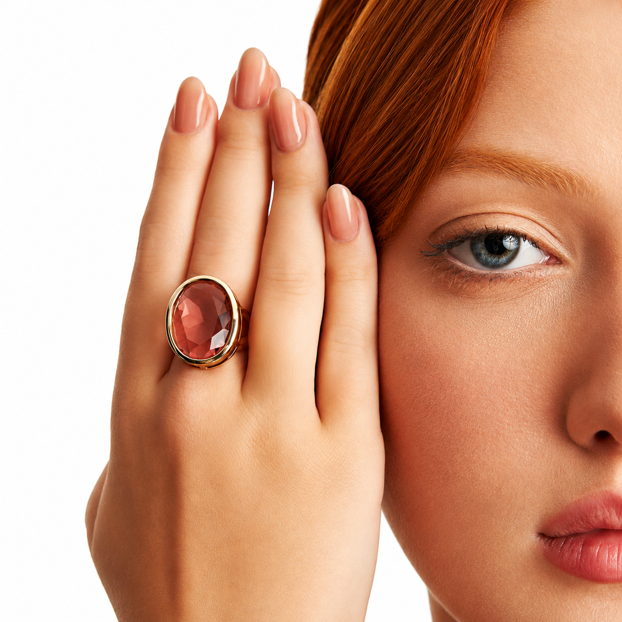 18K Gold-Plated Ring with a pink crystal