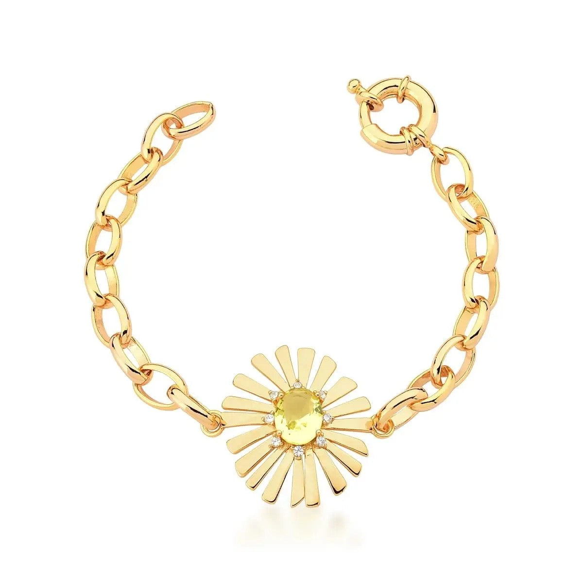 18k Gold-Plated Bracelet Featuring a Prasiolite Leaf Charm