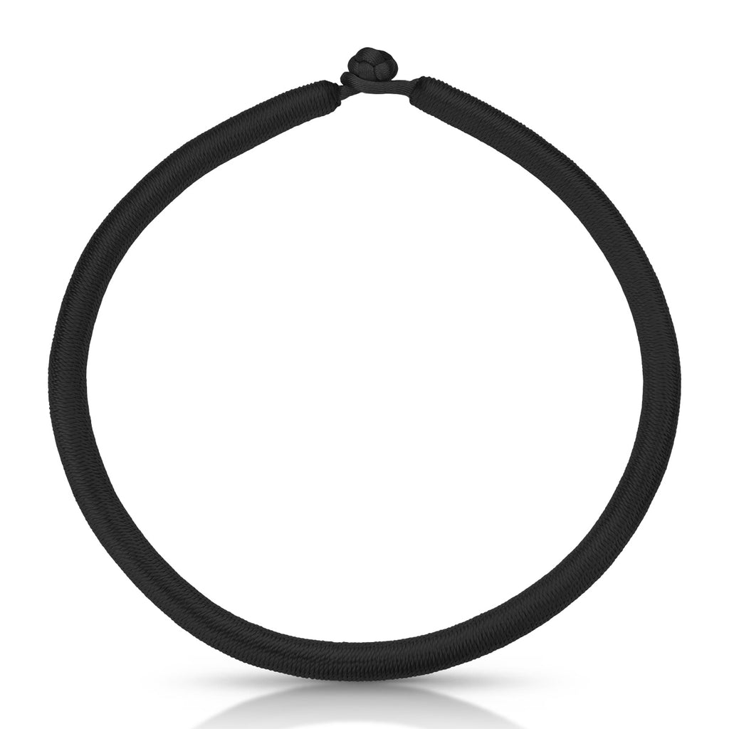 Black waxed cord necklace with knot closure, 45 cm
