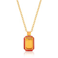 18K gold plated necklace with red enamel pendant and two amber crystals