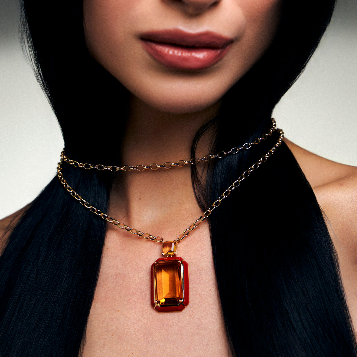Enamel Pendant Necklace with Amber Crystals