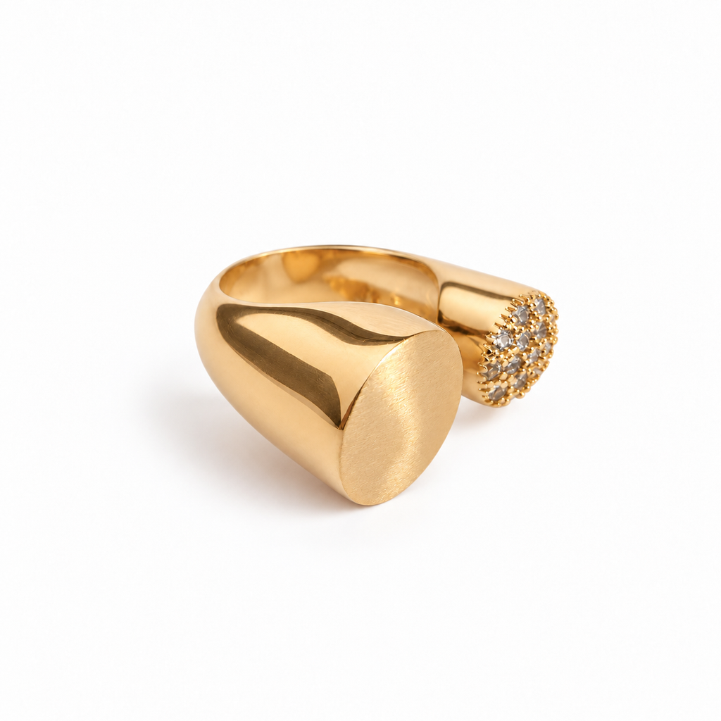 Brushed Gold Adjustable Ring with Zirconia