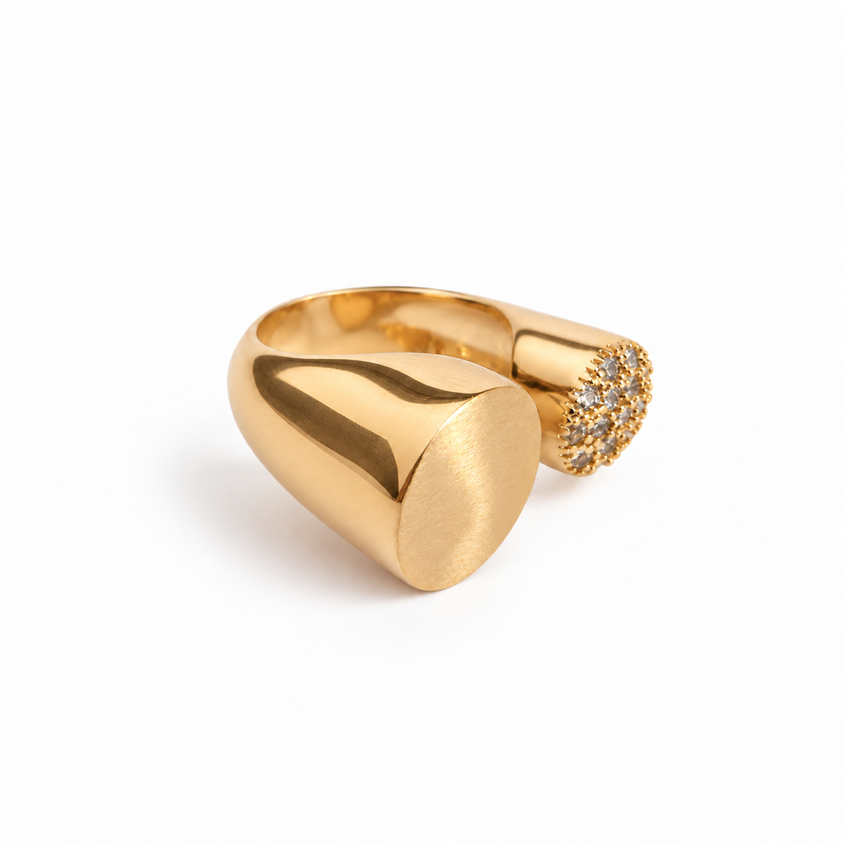 Brushed Gold Adjustable Ring with Zirconia