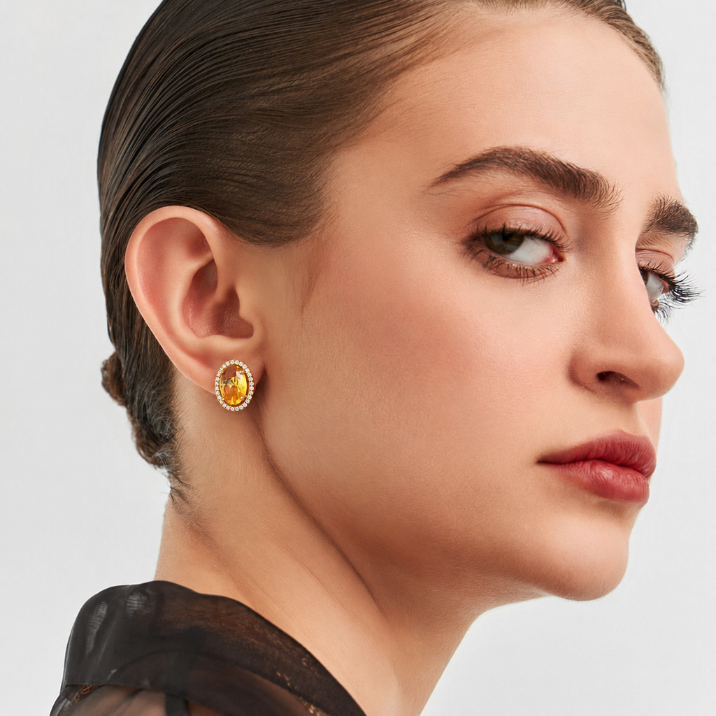 Amber Crystal Halo Stud Earrings