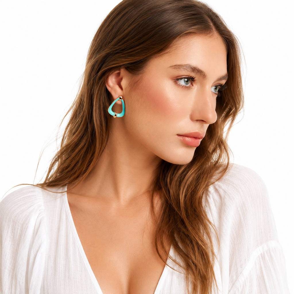 Boucles d'oreilles créoles émaillées turquoises