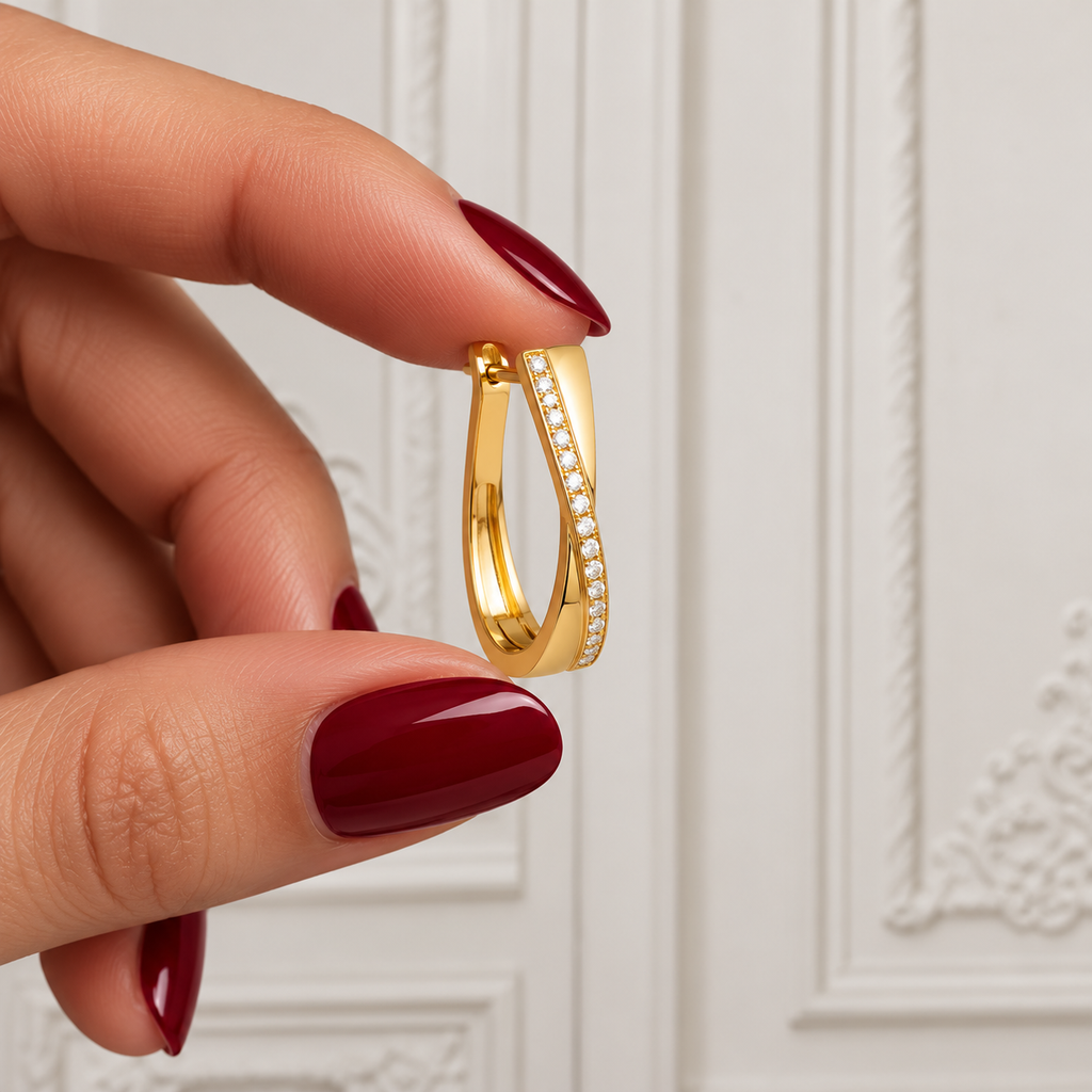 Zirkon Detaylı Oval X Halka Küpe