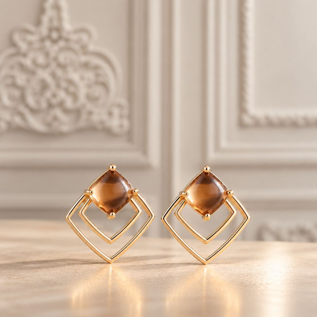 Brown Crystal Geometric Drop Earrings