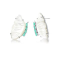Butterfly-shaped earrings with white wings and turquoise accents 