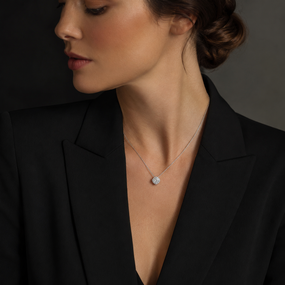 Sterling Silver Necklace with 6.5mm Round Moissanite