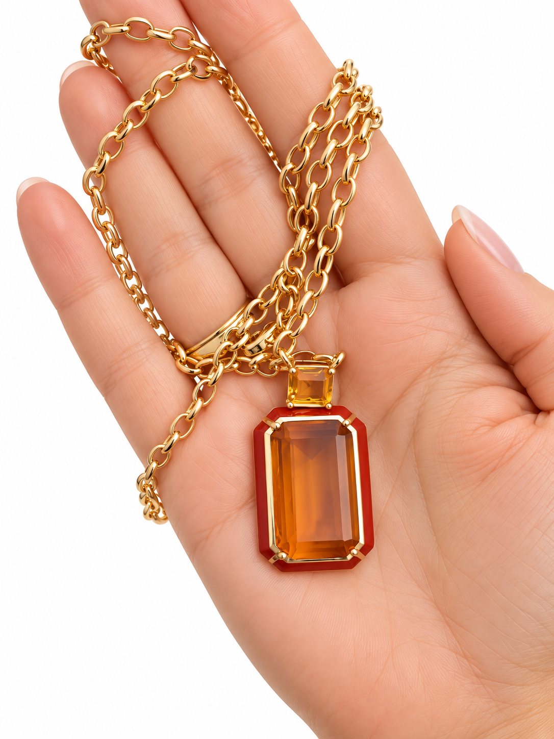 Enamel Pendant Necklace with Amber Crystals