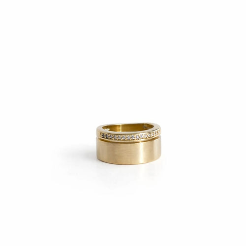 18K gold-plated brushed ring featuring a half row of clear zirconia
