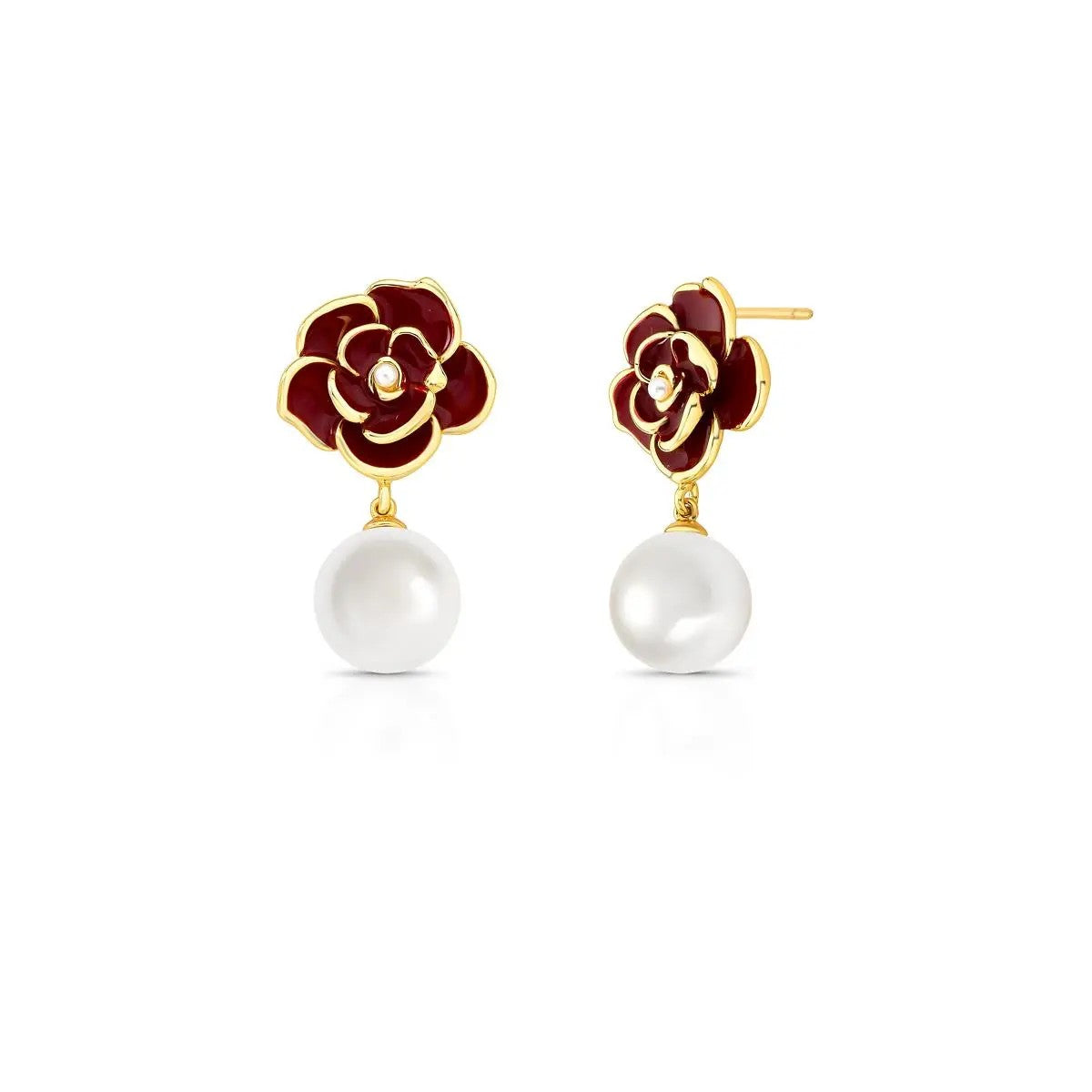 Flower Earrings with Pearl Shell Drop