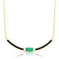 Gold-Plated Enamel Necklace with Green Crystal