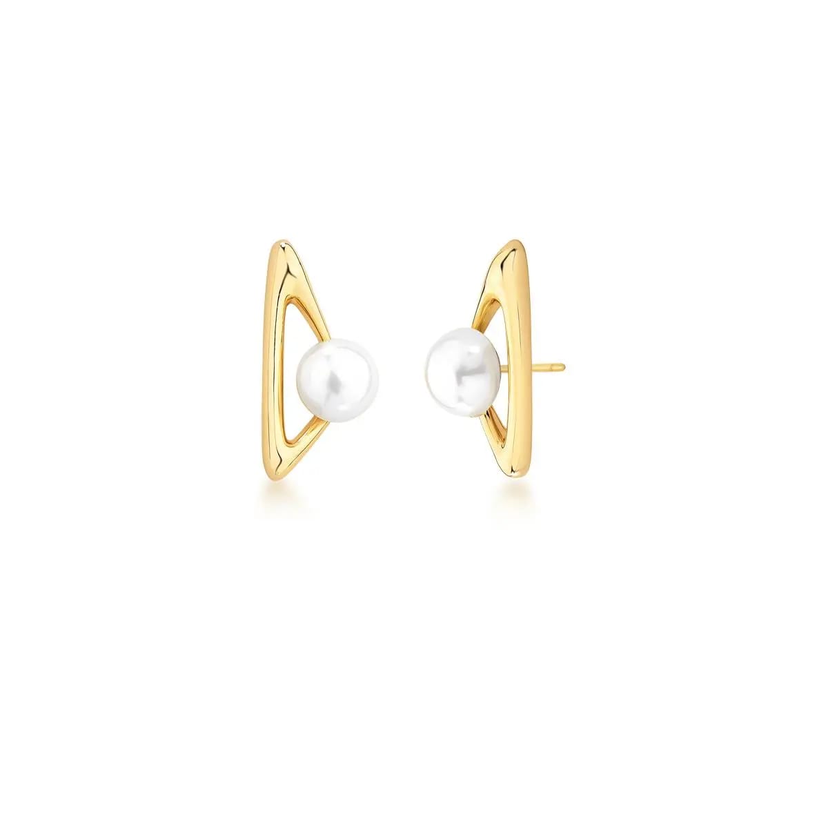 Gold-Plated Geometric Earrings with Shell Pearls