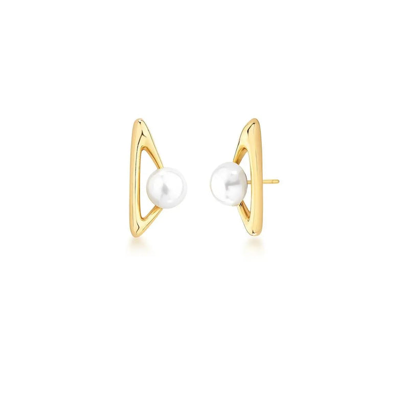 Gold-Plated Geometric Earrings with Shell Pearls