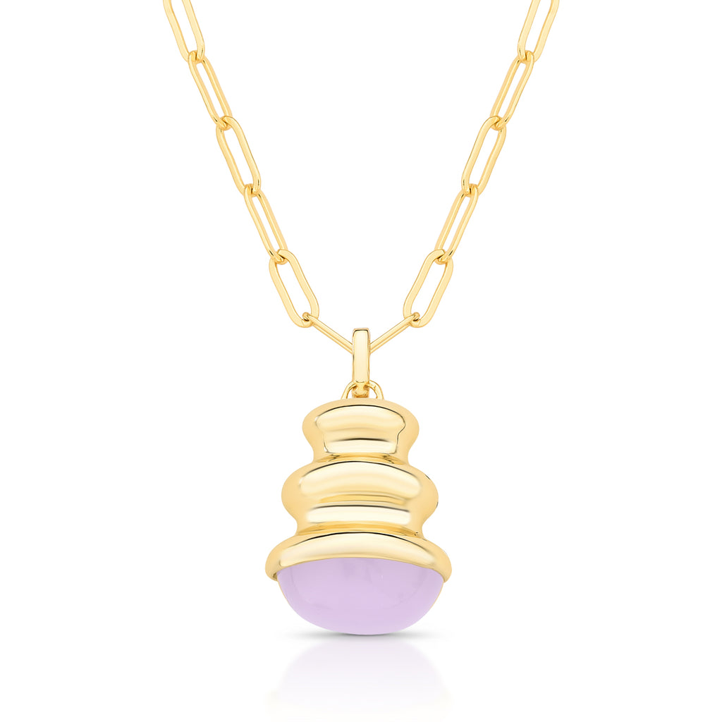 18K gold-plated pendant necklace featuring a soft pink stone on a delicate chain