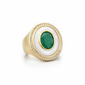 Mother-of-Pearl, Green Crystal & Zirconia Statement Ring