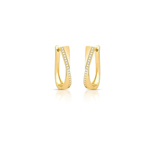 18K gold-plated oval X hoop earrings featuring sparkling zirconia accents