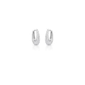 Hollow Hoop Earrings with Oval Zirconia – Rhodium Plated