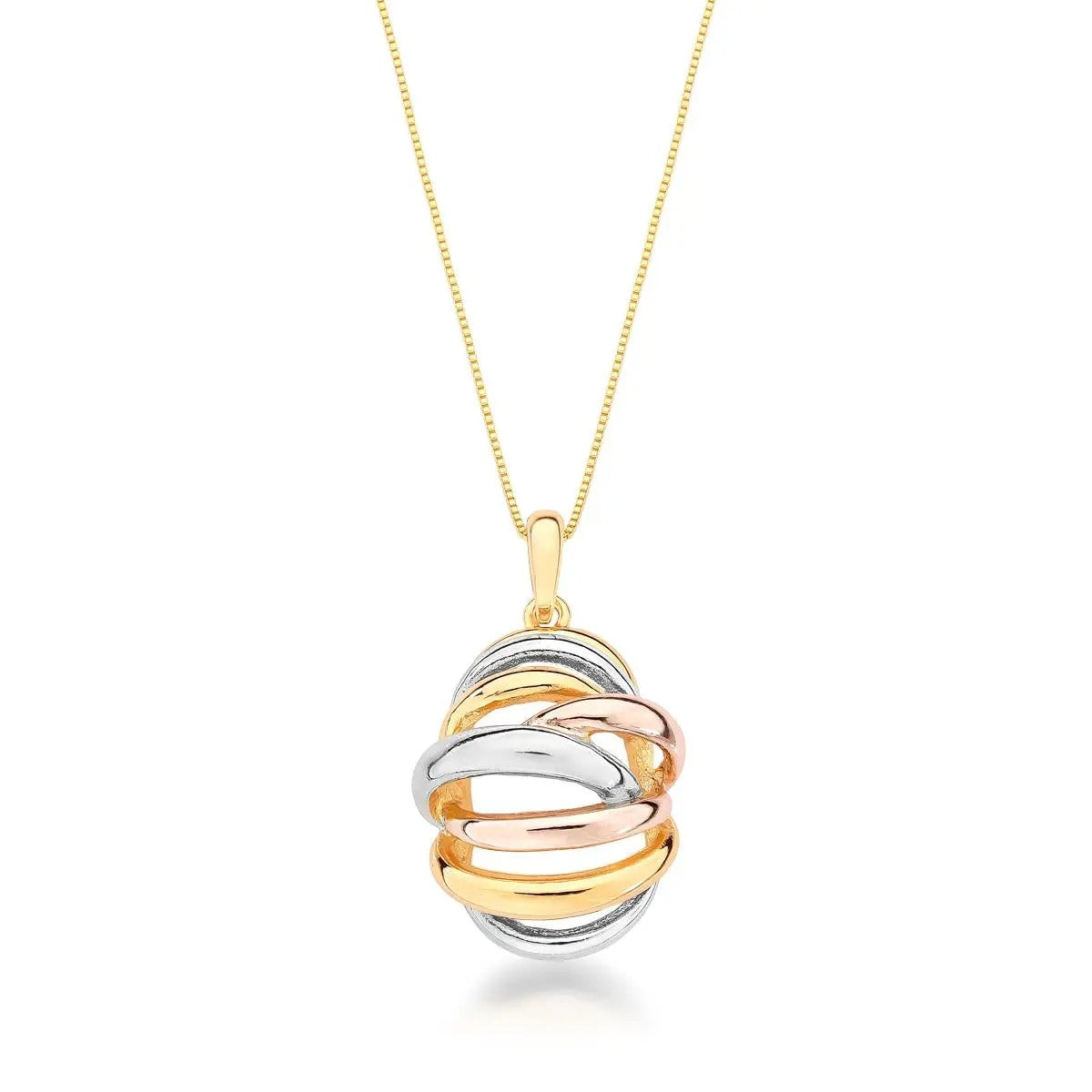 Necklace with Oval Eight-Loop Pendant, Triple-Tone Plated