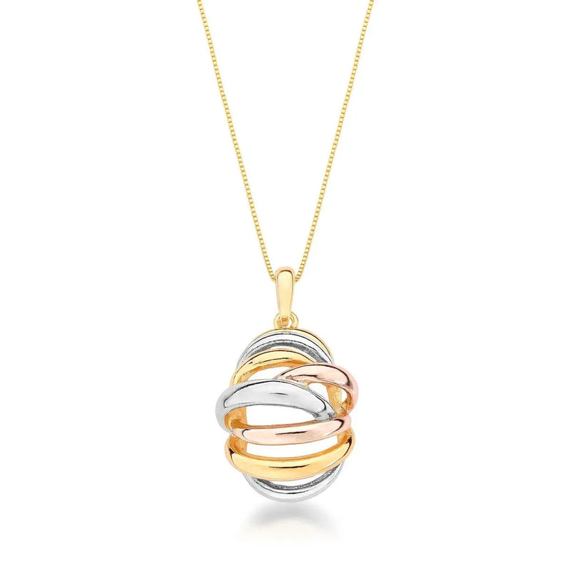 Necklace with Oval Eight-Loop Pendant, Triple-Tone Plated