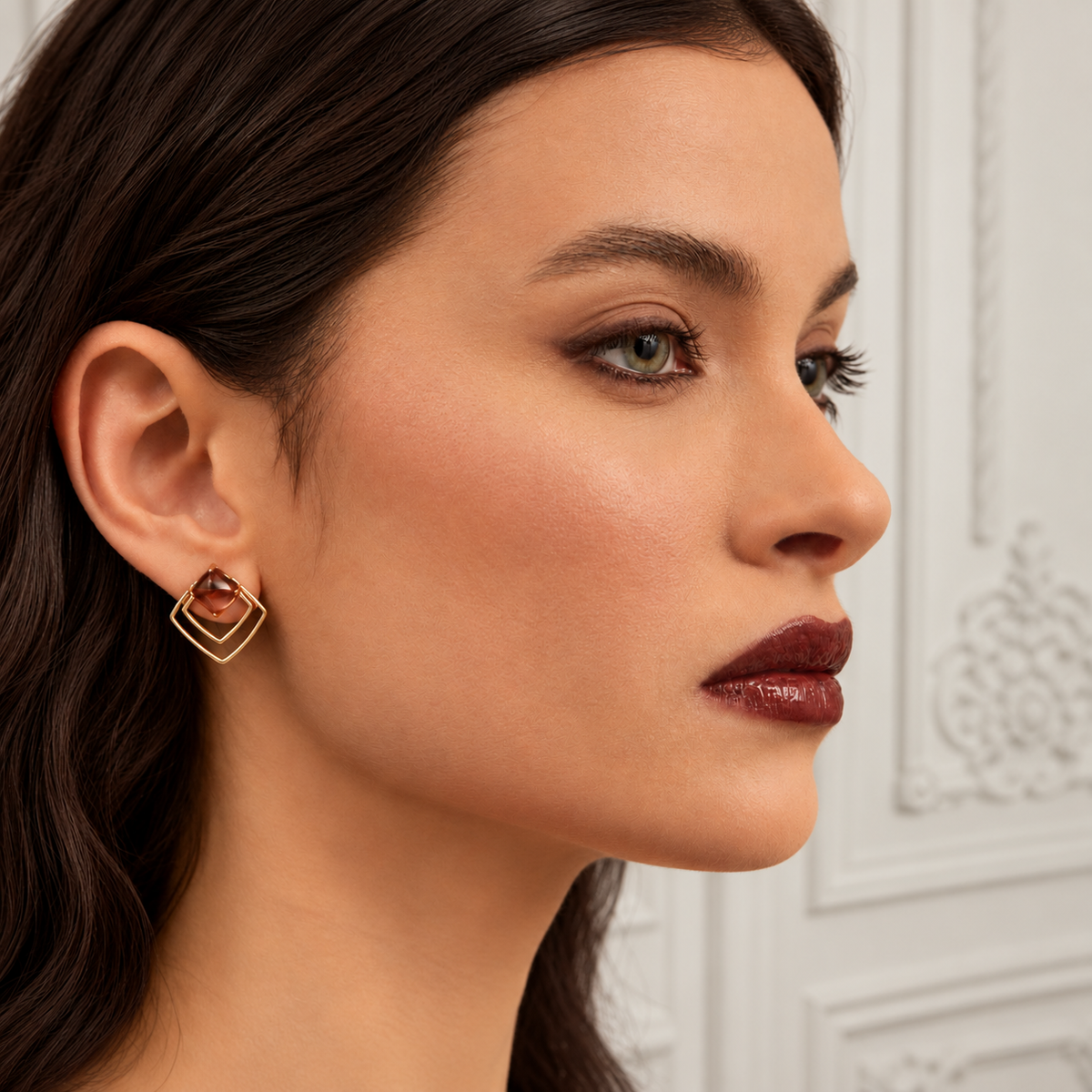 Brown Crystal Geometric Drop Earrings