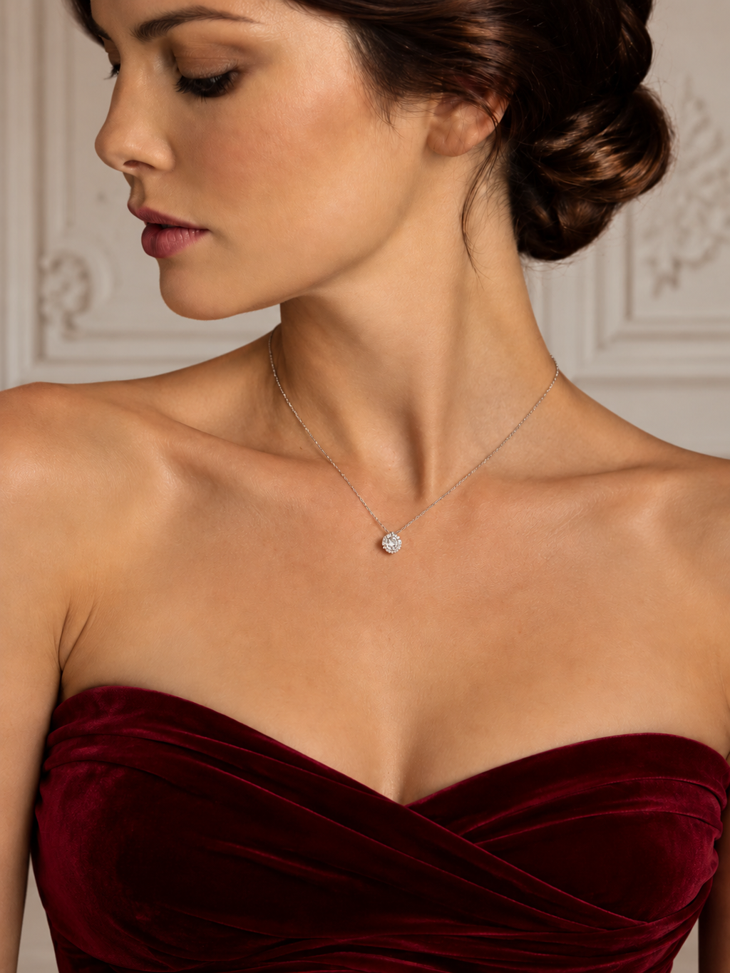 Sterling Silver Necklace with 6.5mm Round Moissanite